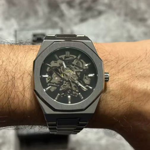 Relógio  Masculino Skeleton Nero Gold