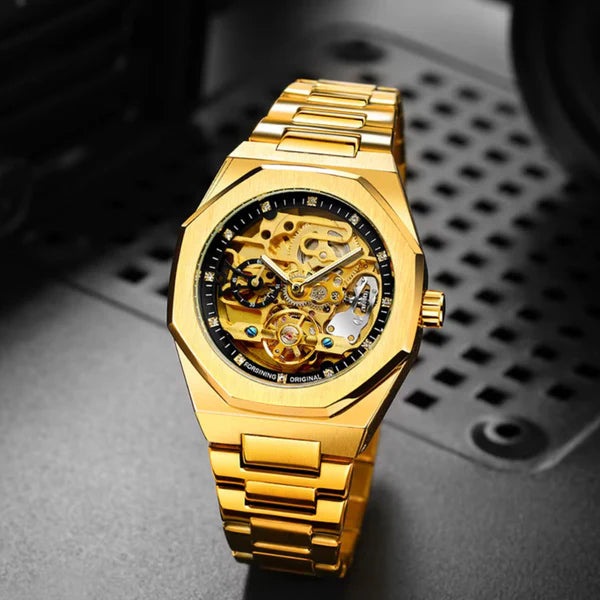 Relógio Masculino Sabr Skeleton Gold —