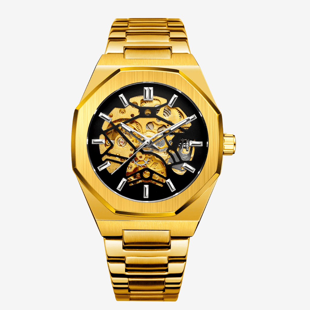 Relógio Masculino Sabr Skeleton Gold —