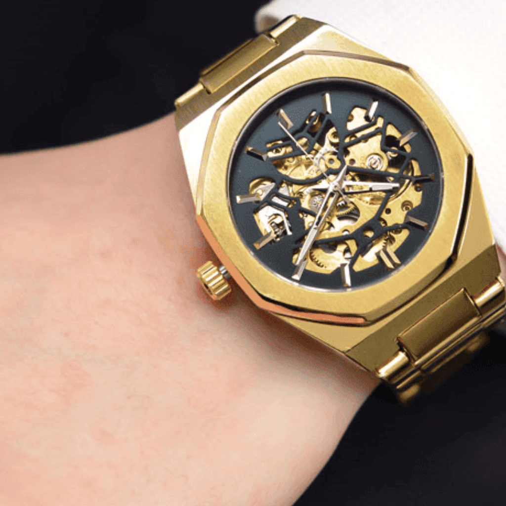 Relógio Masculino Sabr Skeleton Gold —